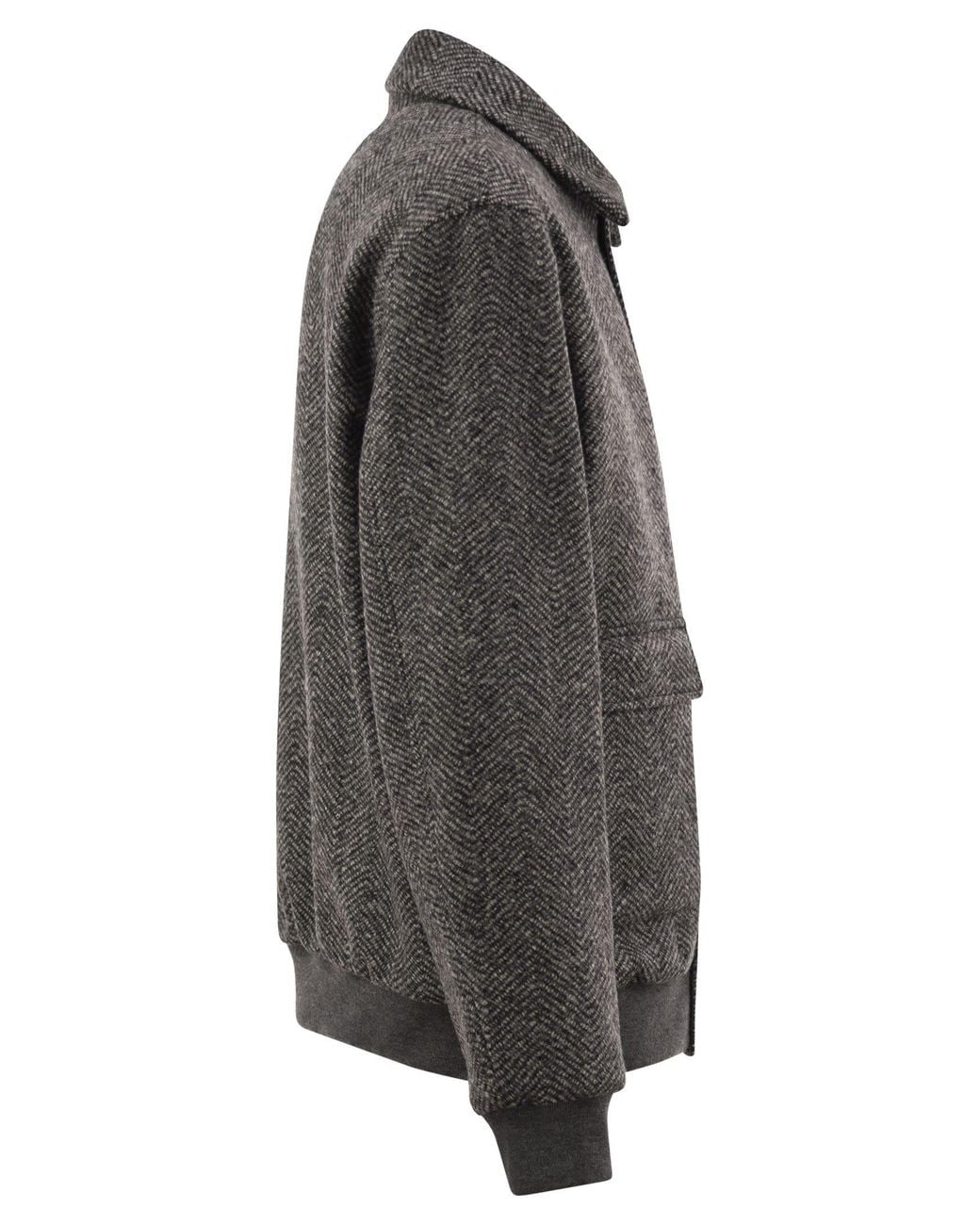 Herno Gray Virgin Wool Herringbone Bomber Jacket for men