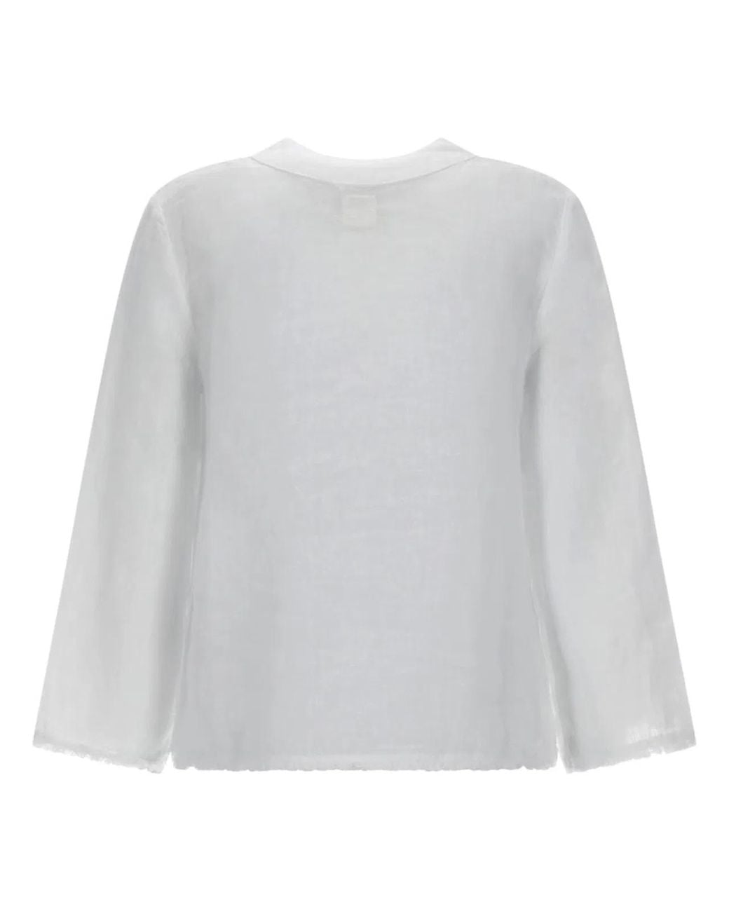 120% Lino White Camicia Con Scollo A V