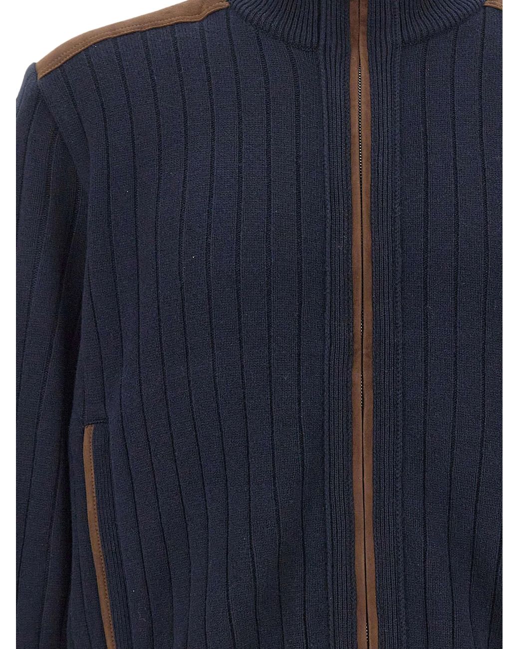 Paul & Shark Blue Wool-Cashmere Ribbed Knit Zip-Through Knit for men