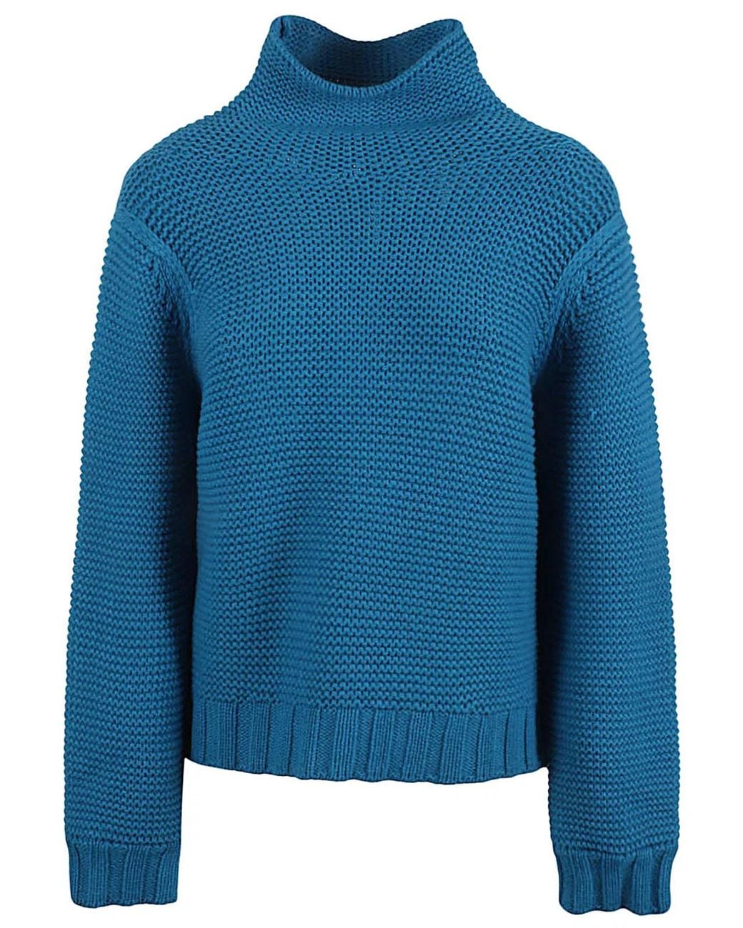 Liviana Conti Blue Wool Blend High Neck Jumper