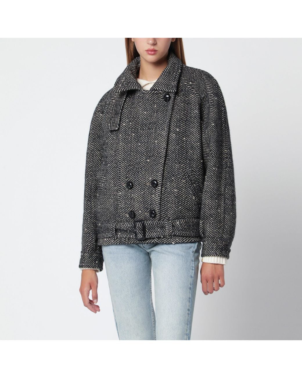 Isabel Marant Black Wool Jacket With Herringbone Pattern