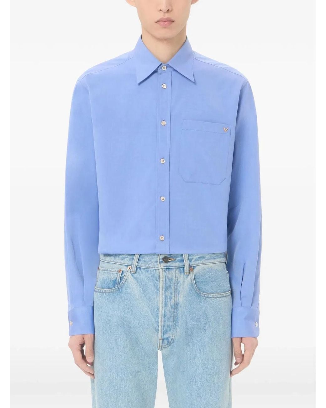 Valentino Garavani Blue Lightweight Cotton Oxford Shirt With Vgold for men