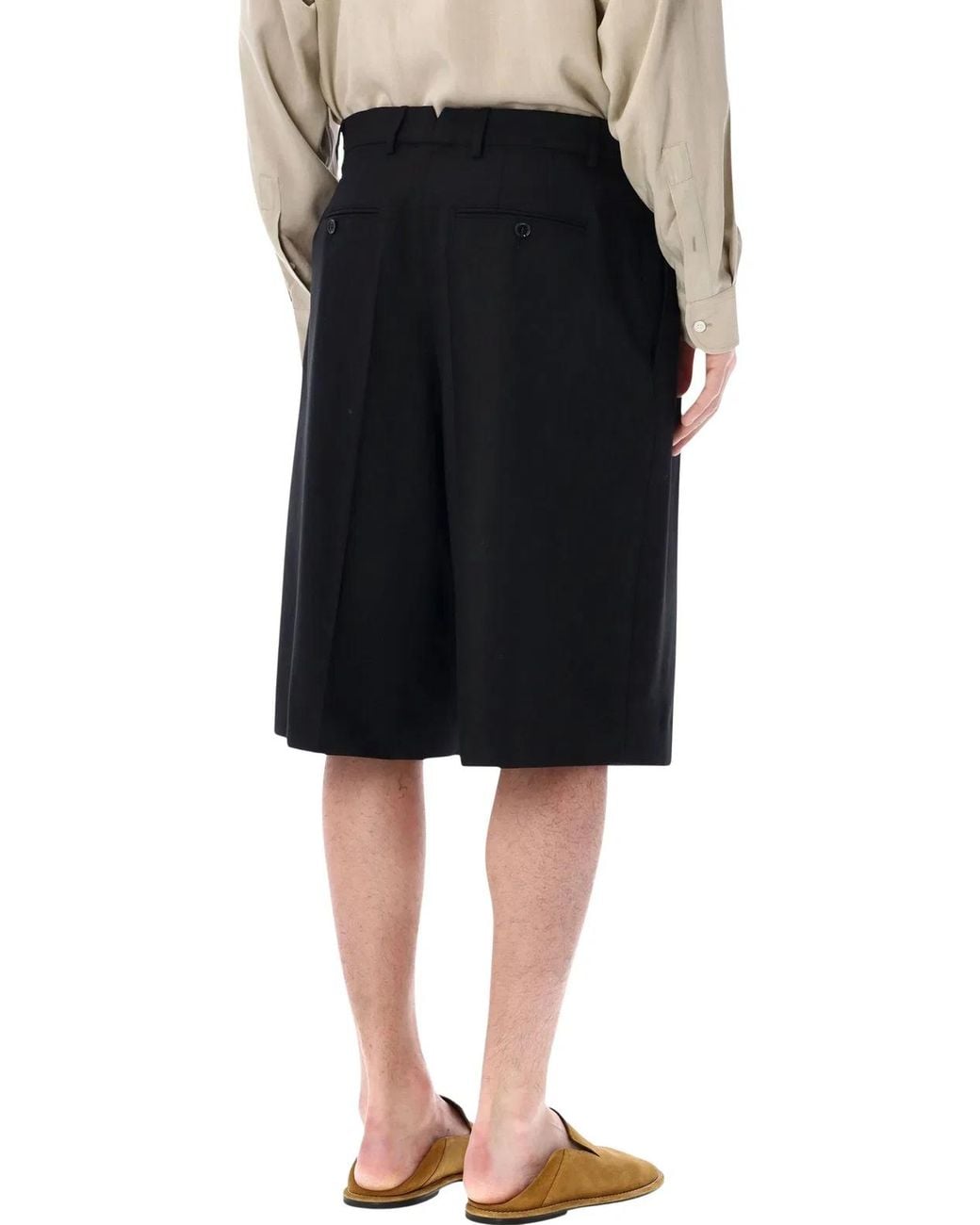 AMI Black Wool Wide Bermuda Shorts for men