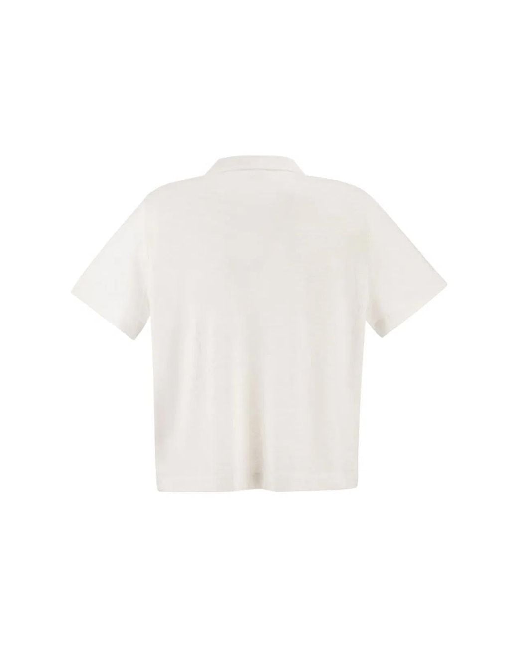 Majestic White Cropped Linen Stretch Polo With V-Neck