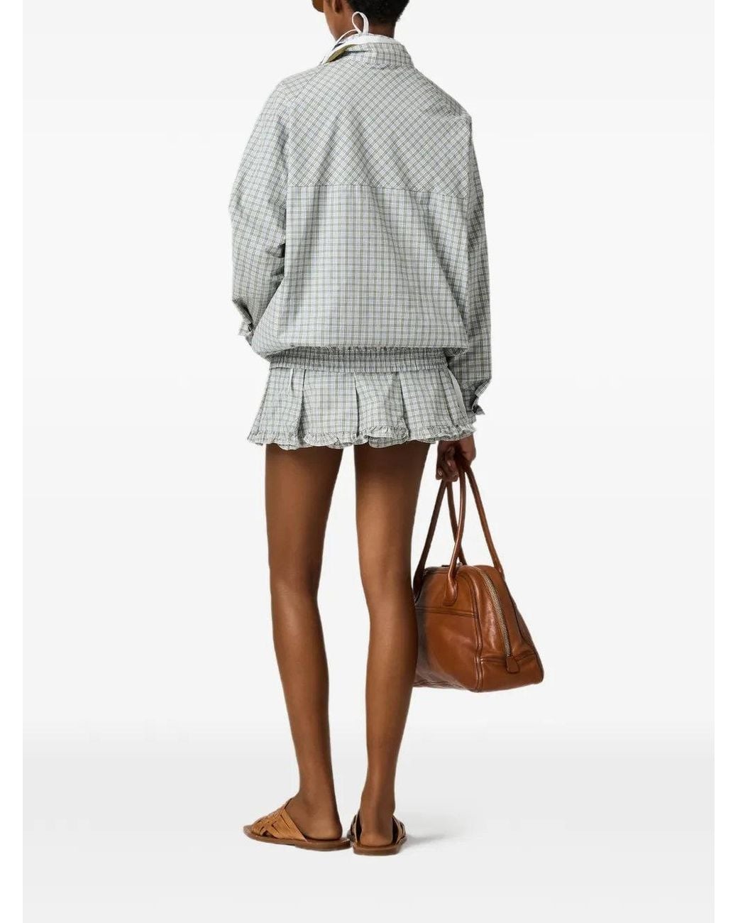 Miu Miu Gray Checked Technical-Fabric Blouson Jacket
