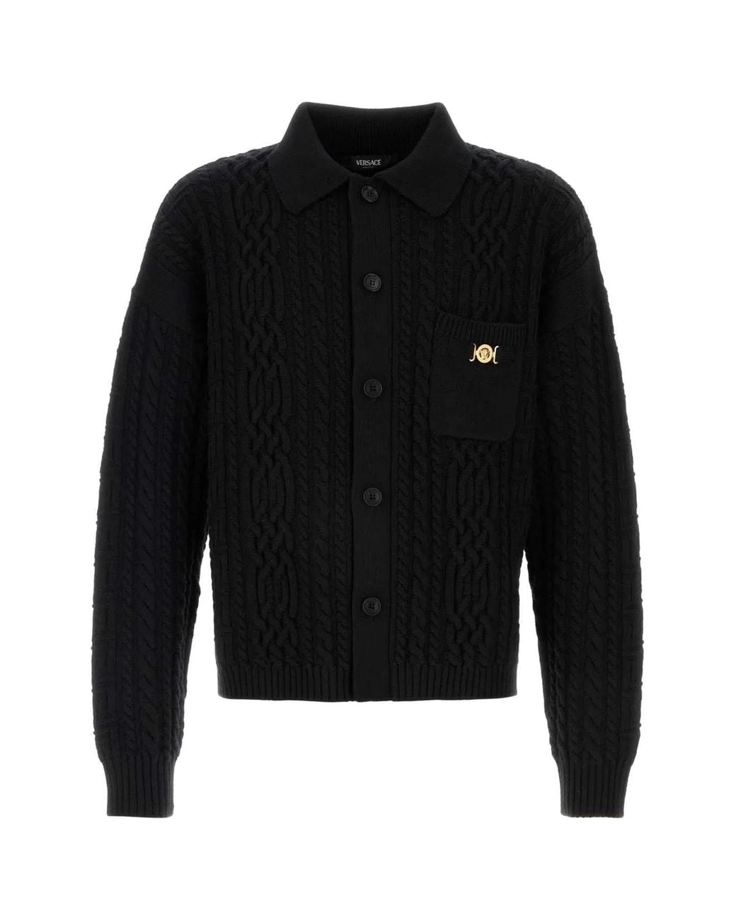 Versace Black Shirt Collar Cardigan