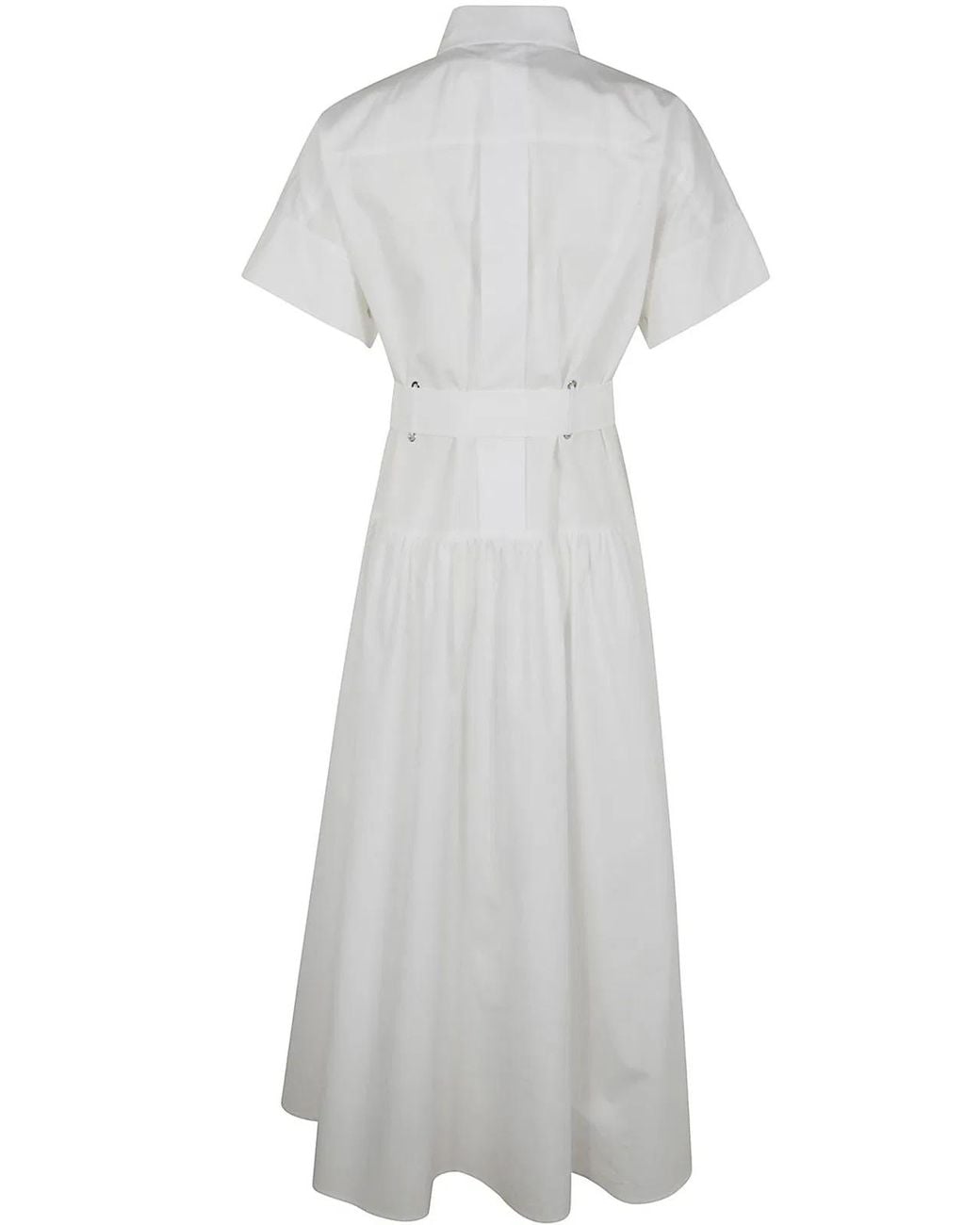 Max Mara White Agoraio Belted Short Sleeves Popeline Dress
