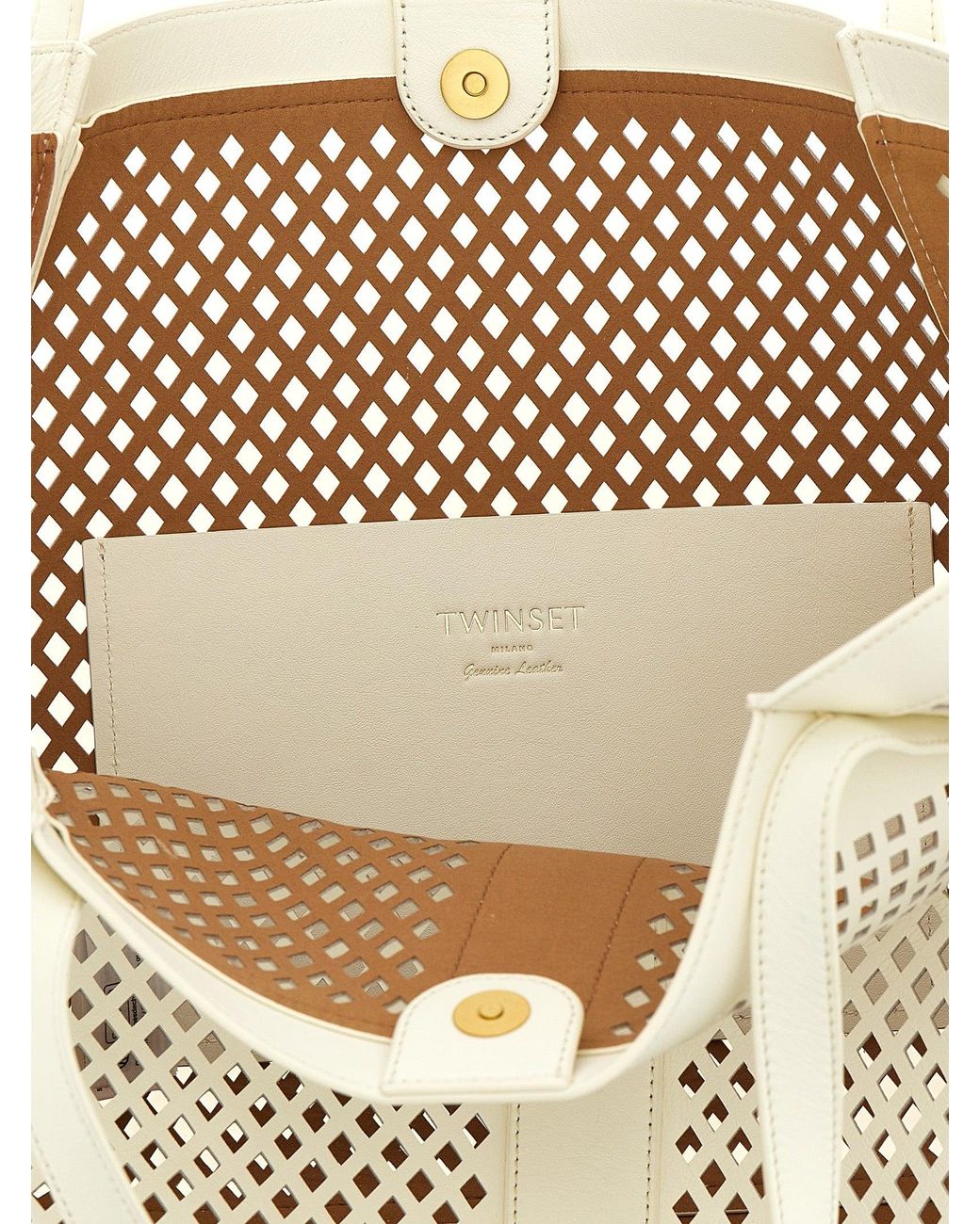 Twinset White Openwork Leather Shopping Bag