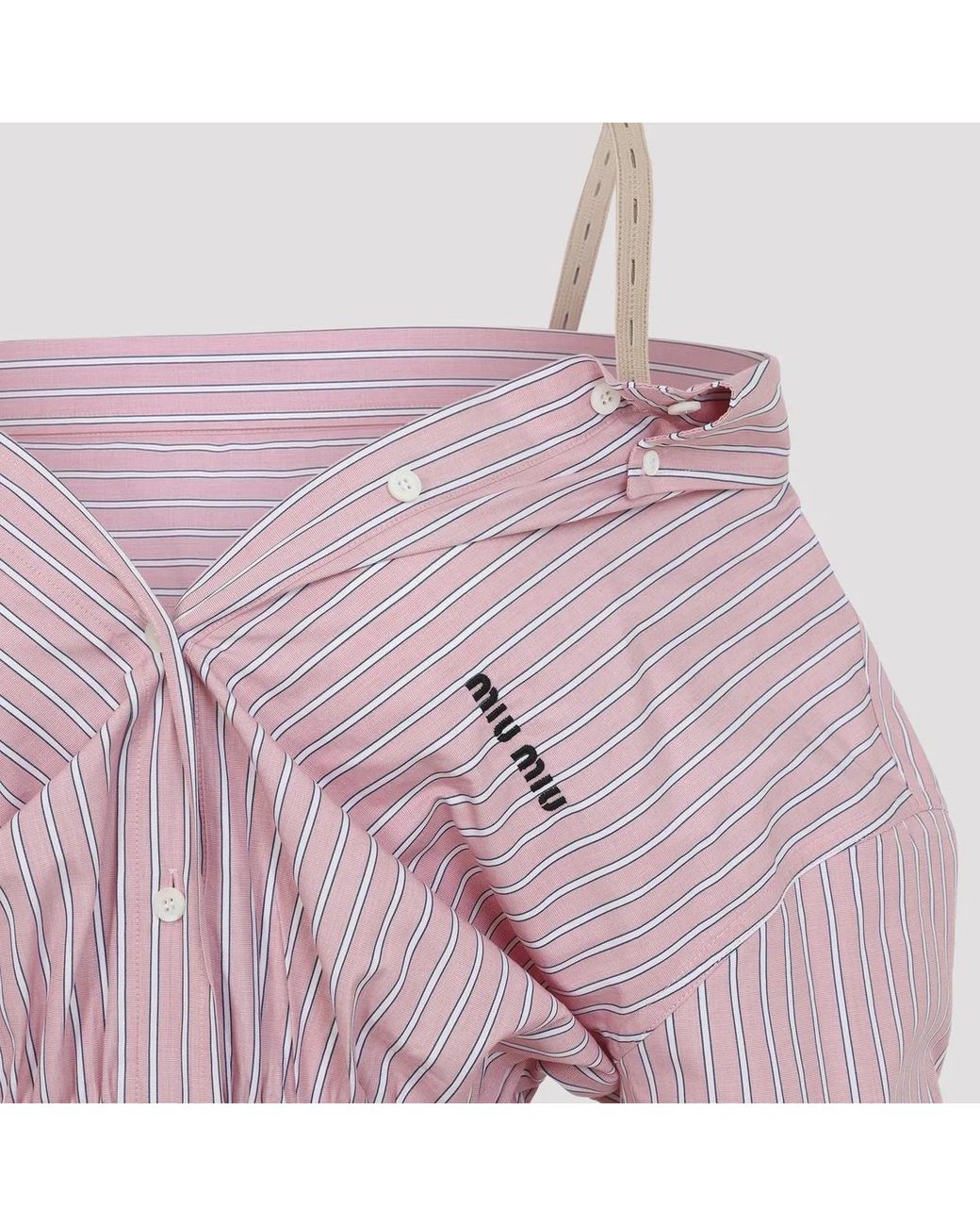 Miu Miu Purple Elasticated Waistband Striped Shirt Mini Dress