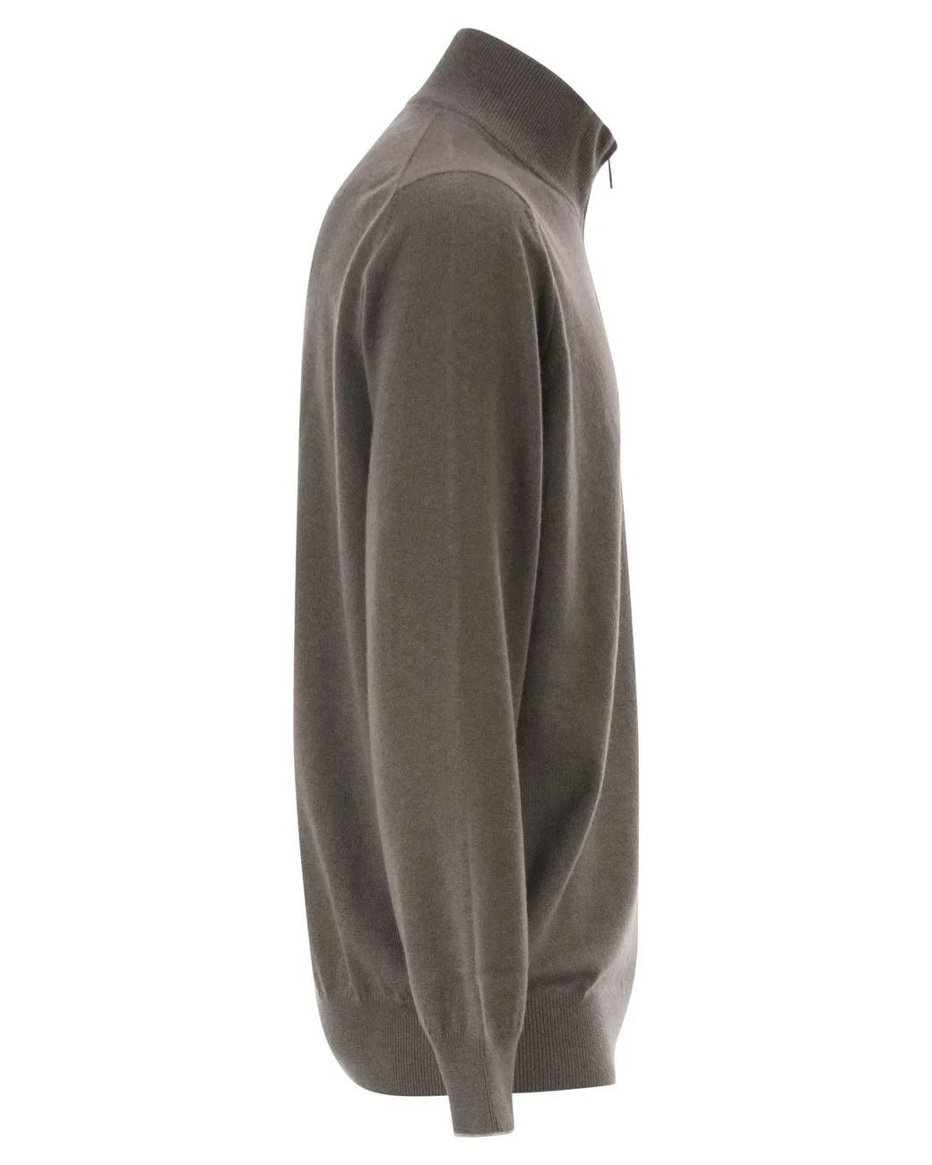 Brunello Cucinelli Green Cashmere Turtleneck Sweater With Zipper for men