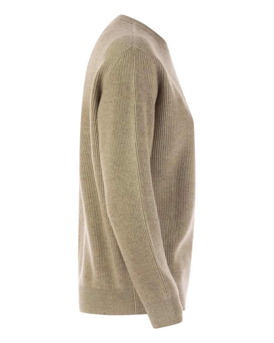 Brunello Cucinelli Natural English Rib Cashmere Sweater With Monile