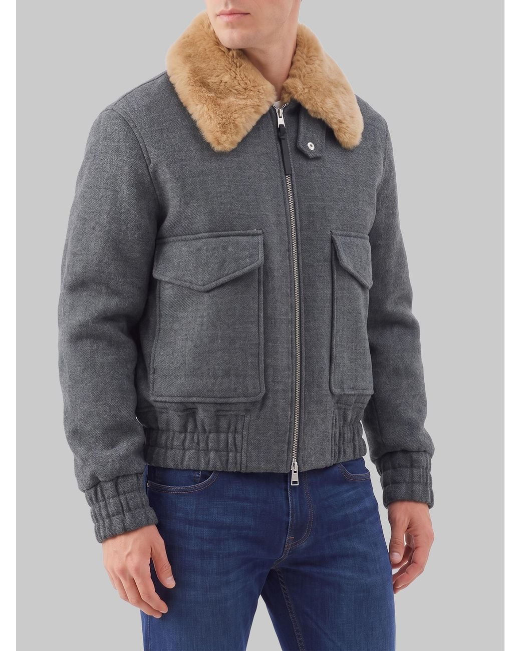 AMI Gray Virgin Wool Bomber Jacket With Removable Shearling for men