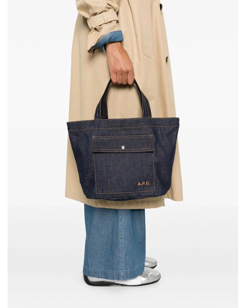 A.P.C. Blue A. P.C. Classic Cotton Tote Handbag With Embroidered Logo