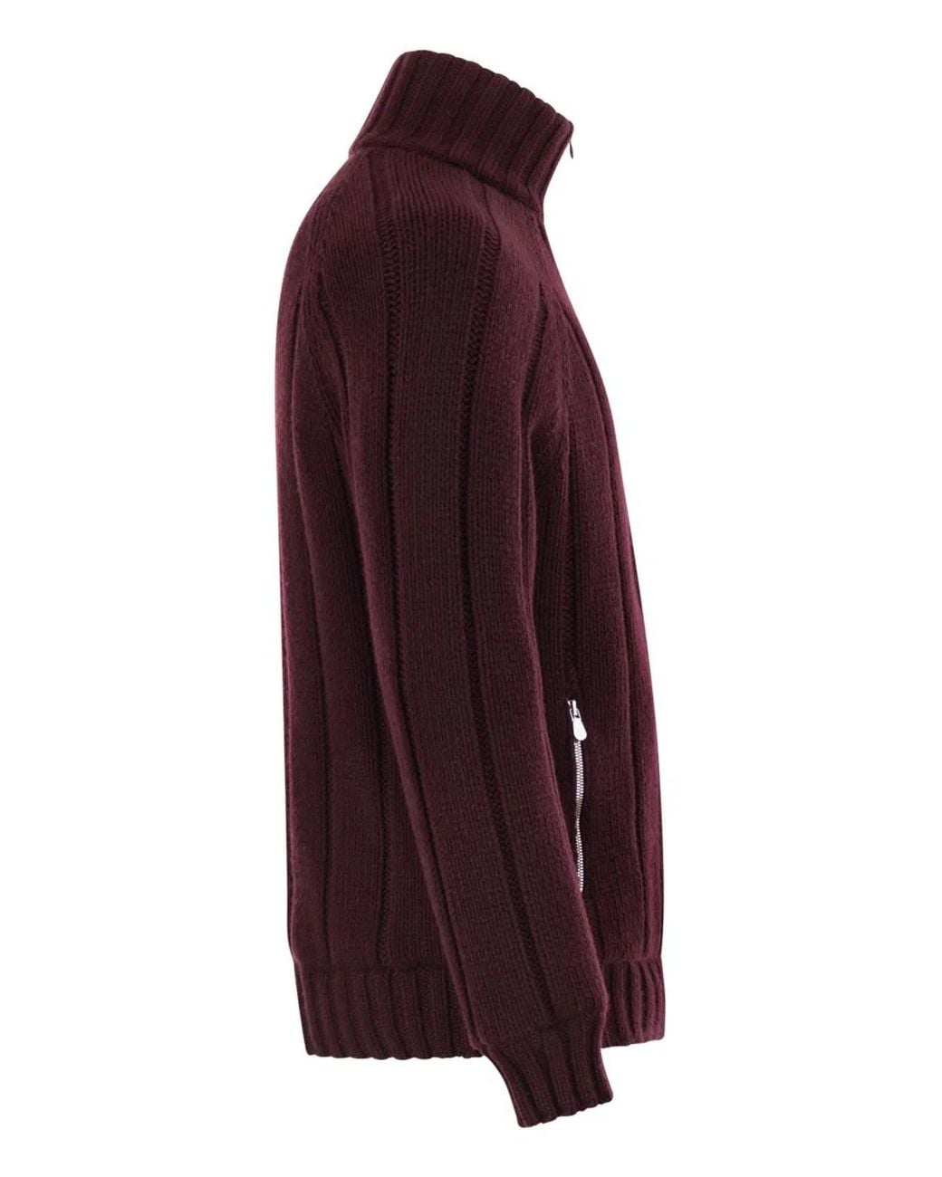 Brunello Cucinelli Red Cashmere Knit Down Jacket With Zip for men