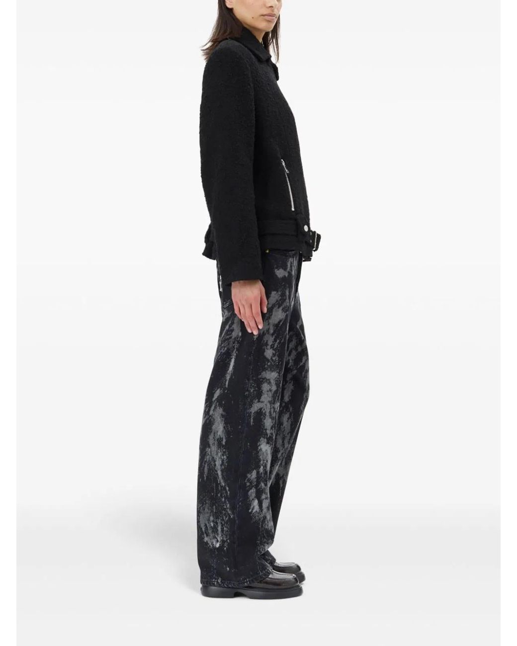Ganni Black Boucle Wool Biker Jacket