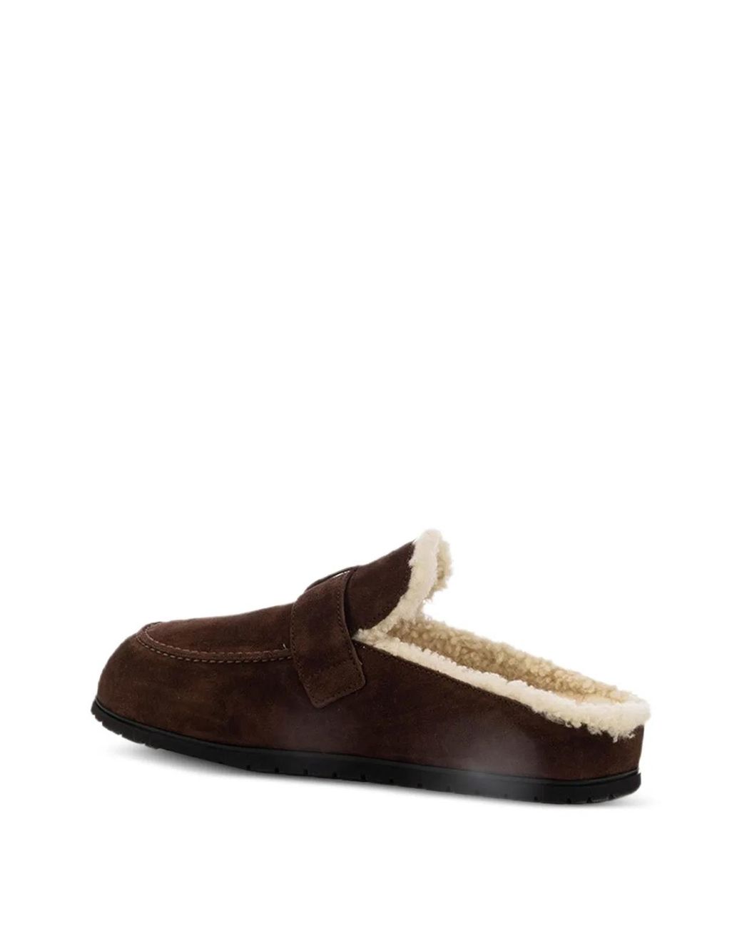 Prada Brown Buckle-Fastening Shearling-Lined Mules