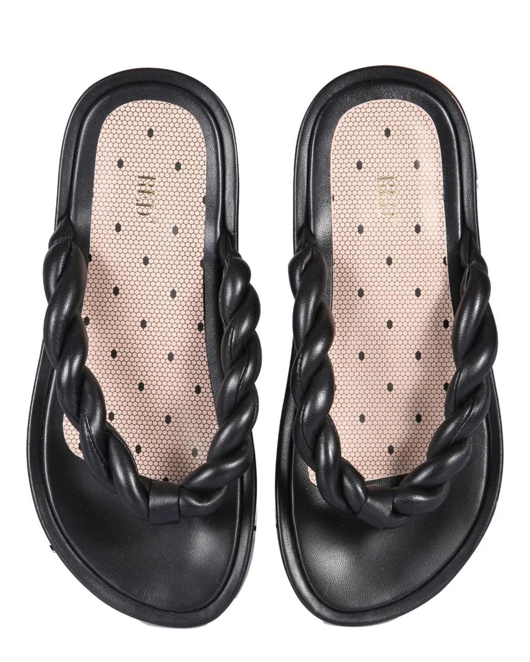 Red(v) Black (V) Leather Slide Sandals