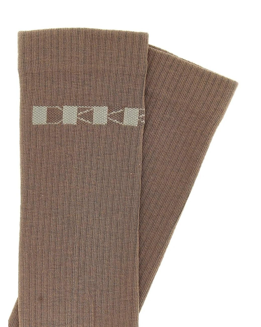 Rick Owens Brown Jacquard Logo Socks
