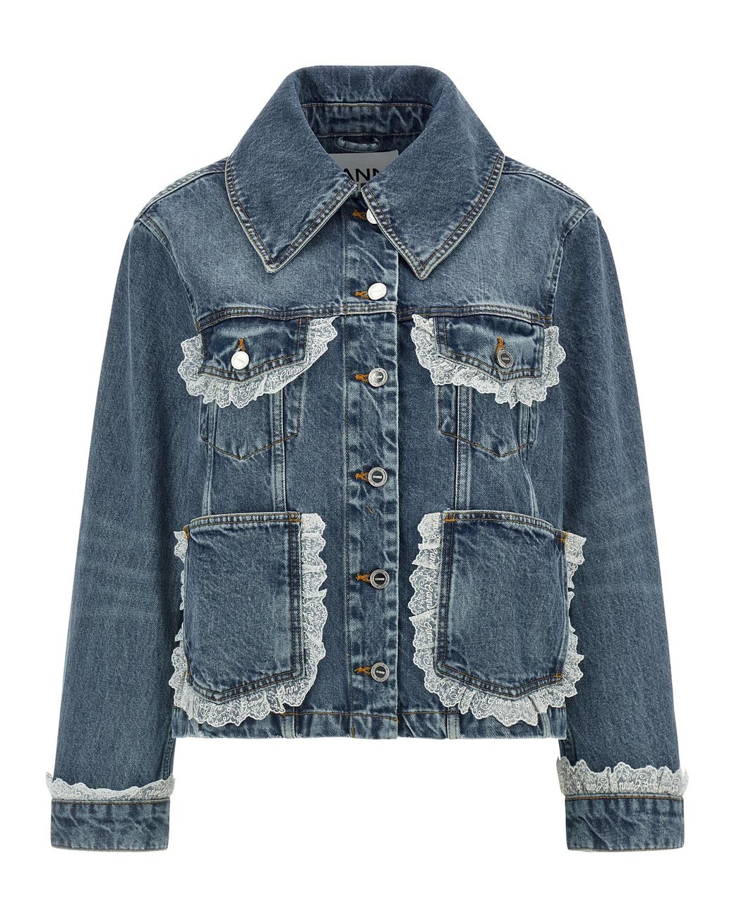 Ganni Blue Denim And Lace Jacket