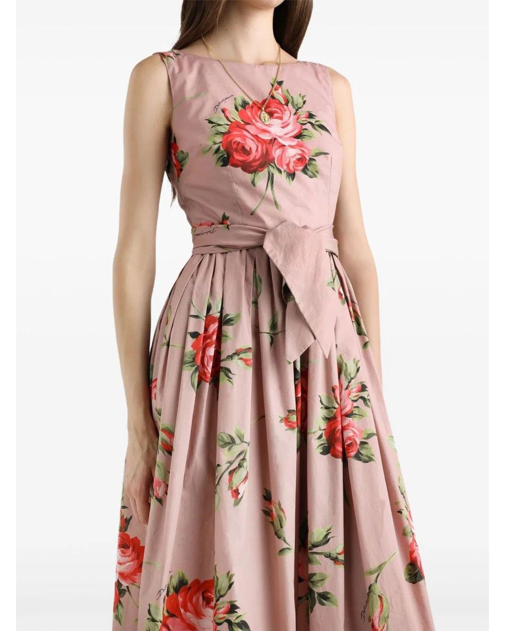 Dolce & Gabbana Pink Dolce & Gabbana Rose Bouquet Print Midi Dress