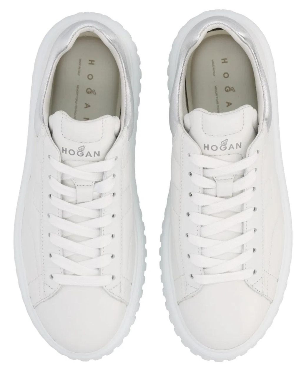 Hogan White Optical-Tone Nappa Leather Metallic Flat Shoes