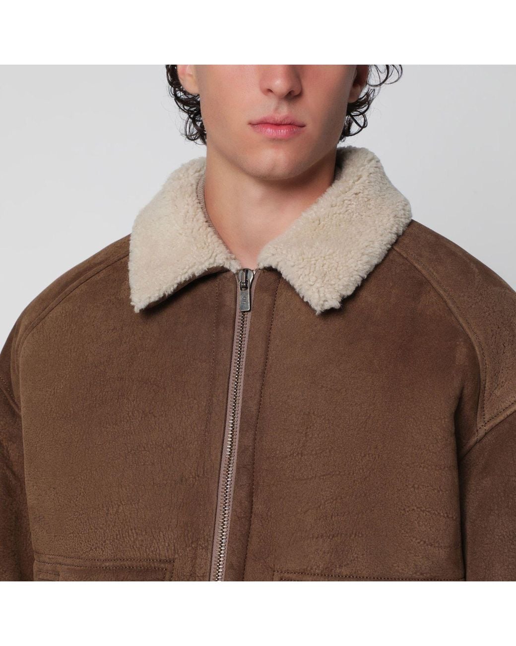 Salvatore Santoro Brown Coffee Shearling Jacket With Zip for men