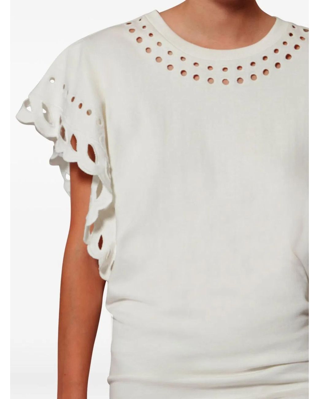 Isabel Marant White Cotton Laser-Cut Details Top