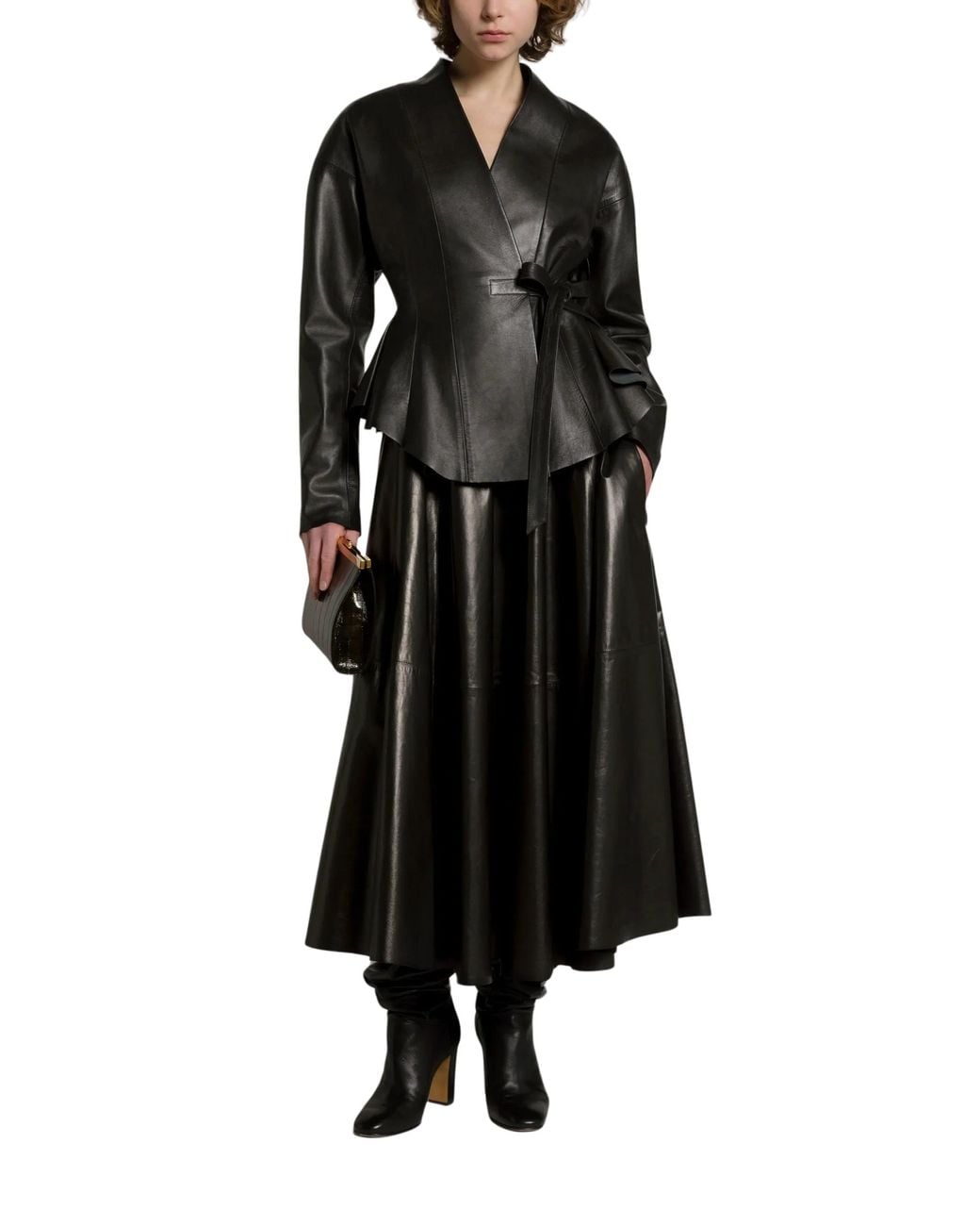 Alberta Ferretti Black Leather Jacket With Bow Closure