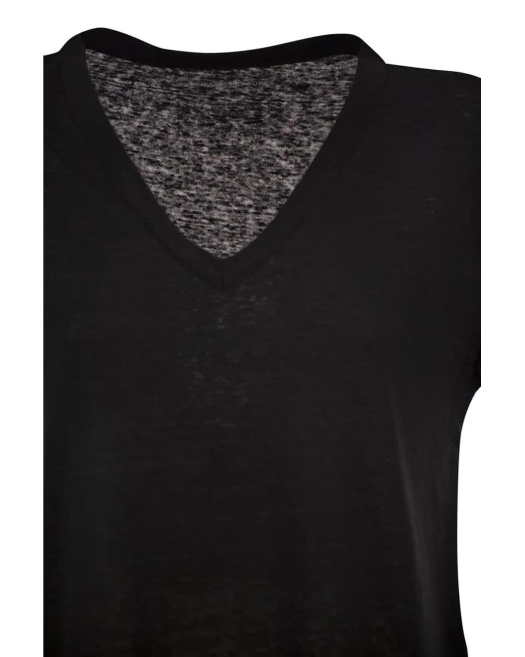 Majestic Black Stretch Linen T-Shirt With V-Neck
