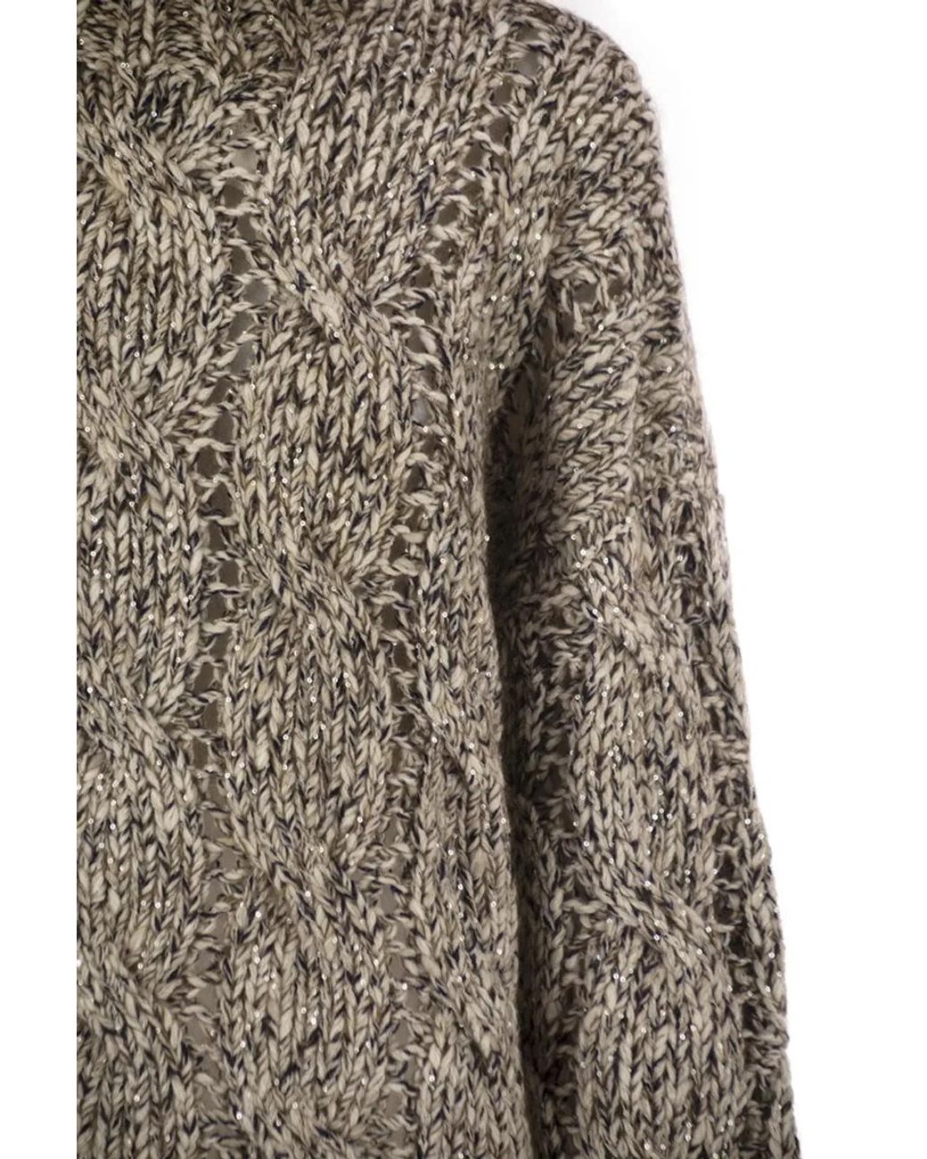 Brunello Cucinelli Brown Soft Wool, Cashmere And Mohair Turtleneck Sweater With Braided Design