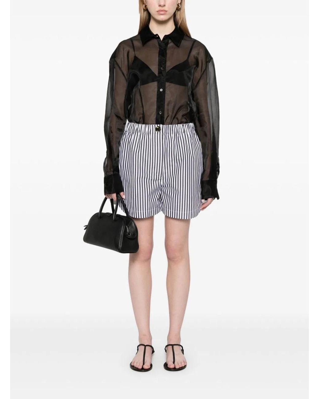 Max Mara Black Striped Cotton Shorts