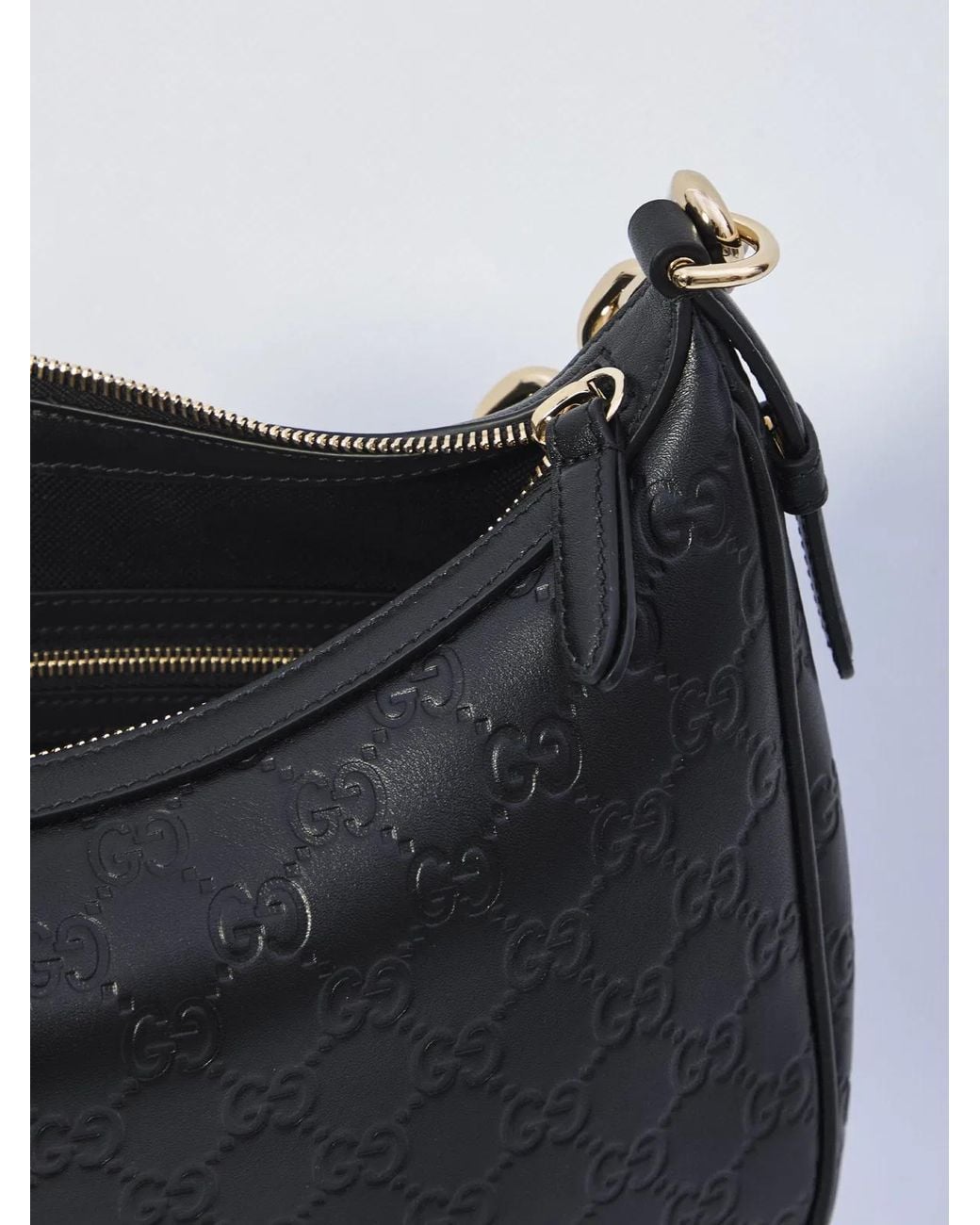Gucci Black Gg Emblem Leather Shoulder Bag