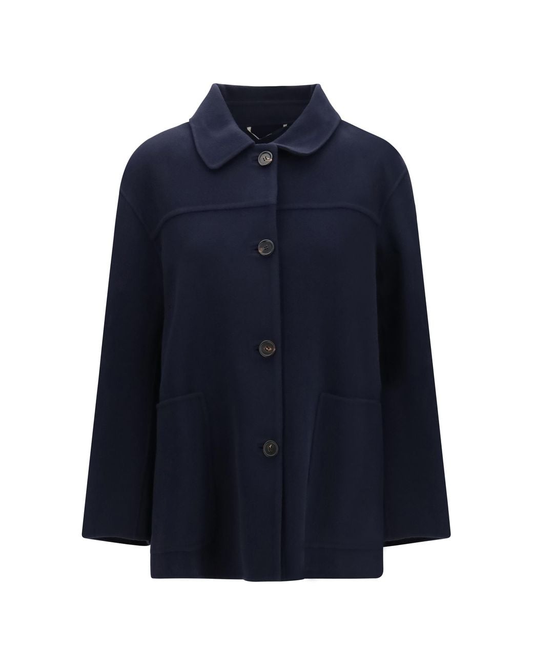 Max Mara Blue Giugno Short Virgin Wool Coat Fleece Ovis Aries Jacket