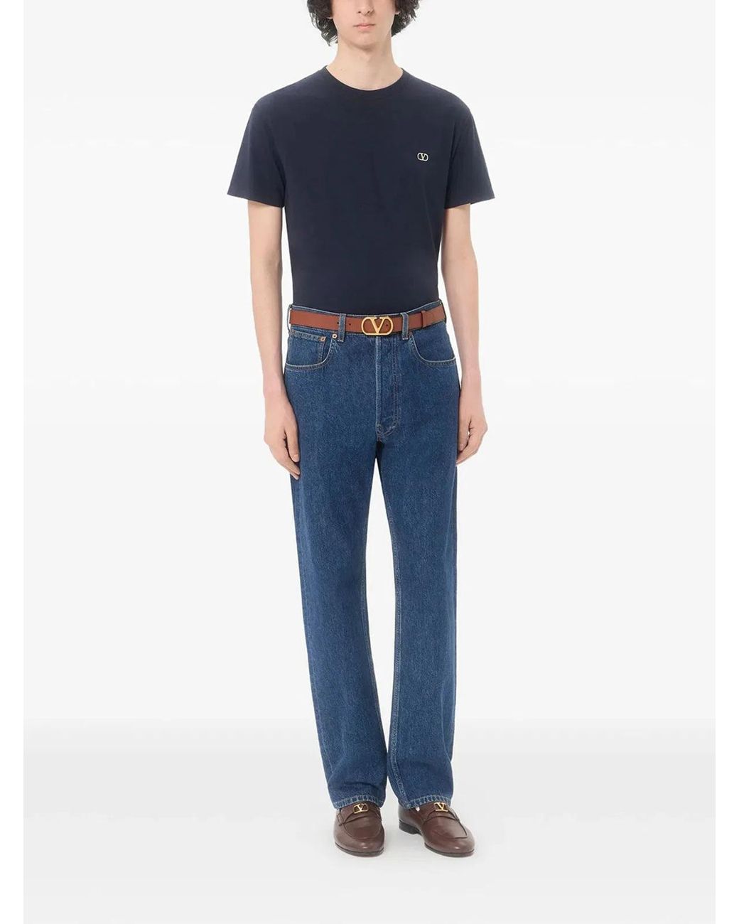Valentino Garavani Blue Cotton T-Shirt With Vlogo Embroidery for men