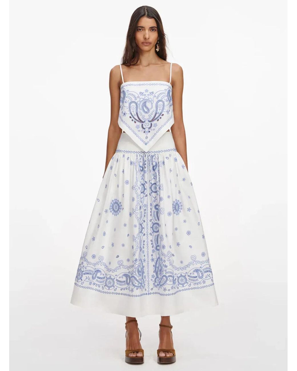 Self-Portrait White Embroidered Midi Skirt