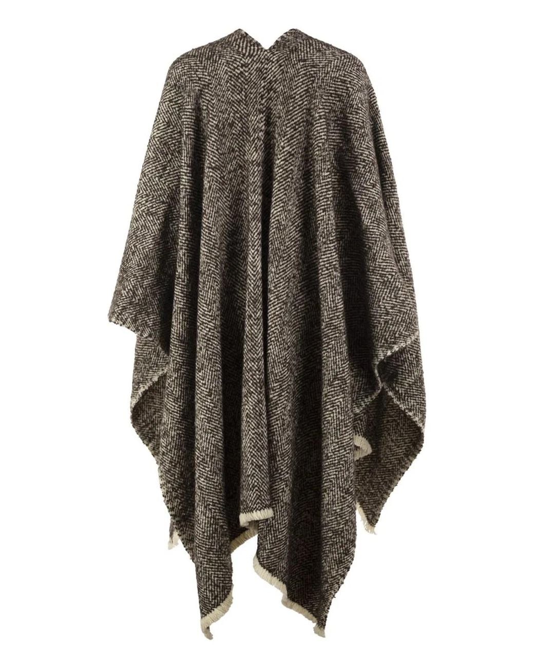 Brunello Cucinelli Black Herringbone Wool, Cashmere And Alpaca Cape