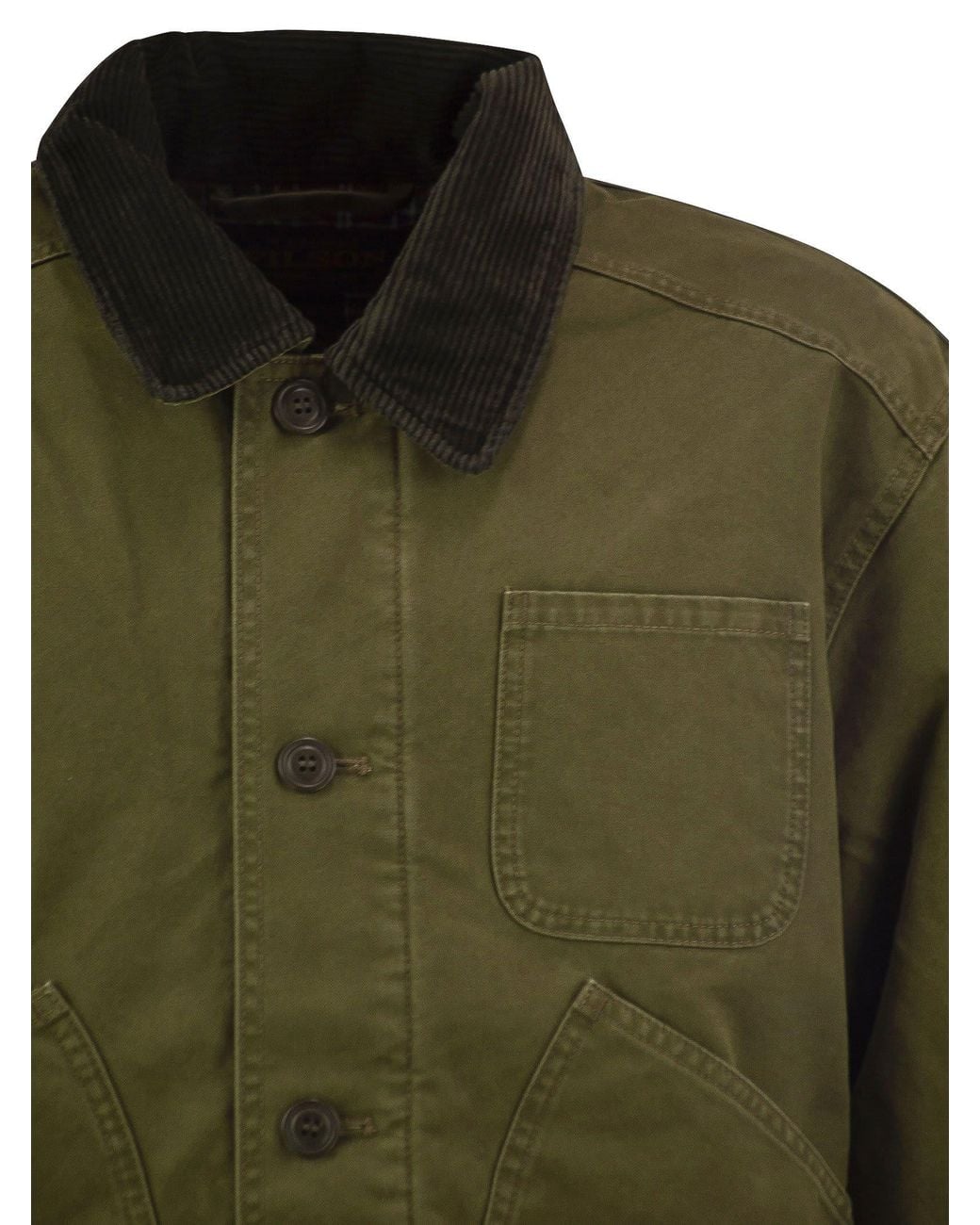 Filson Green Cotton Jacket With Corduroy Collar for men