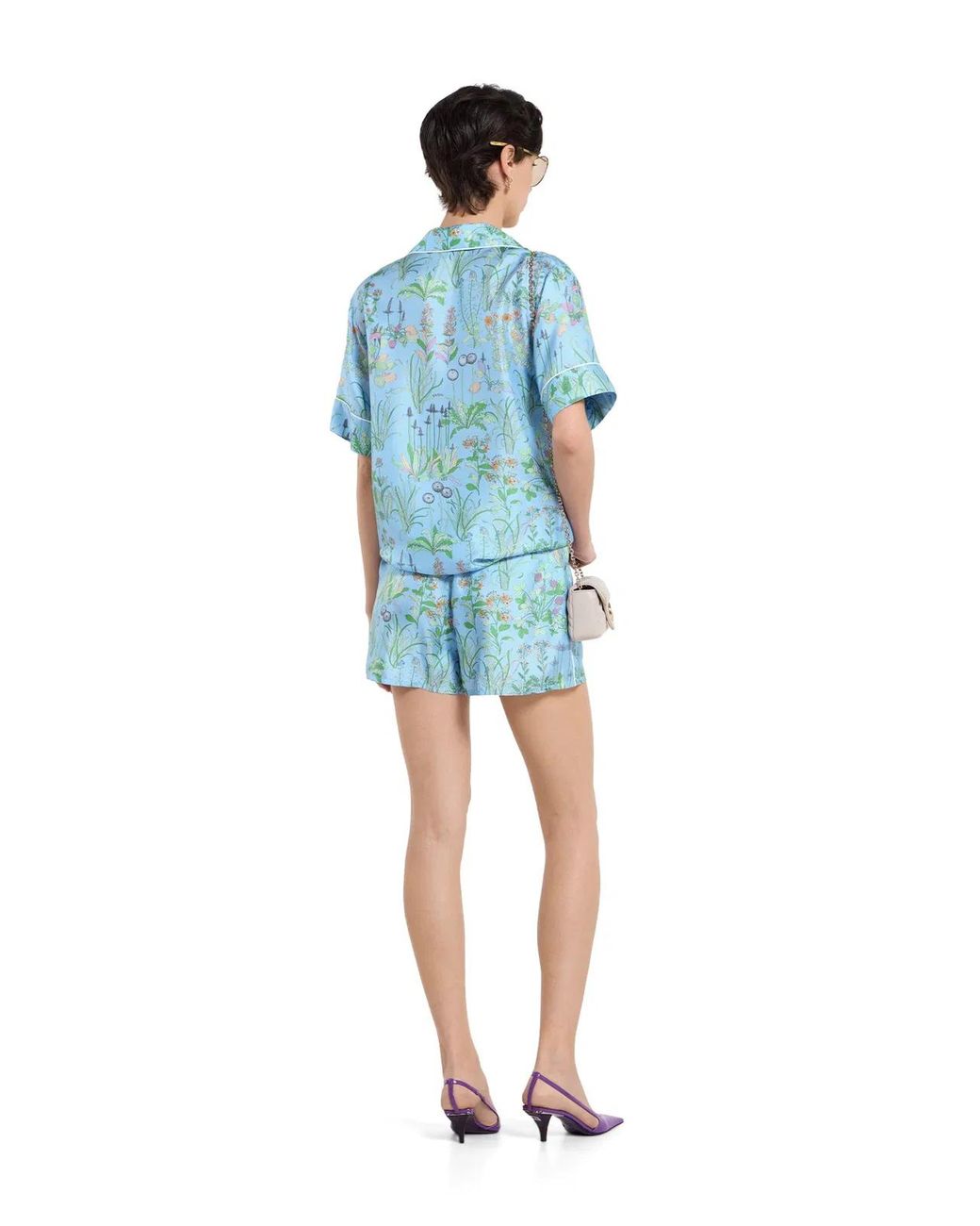 Gucci Blue Printed Silk Twill Shorts
