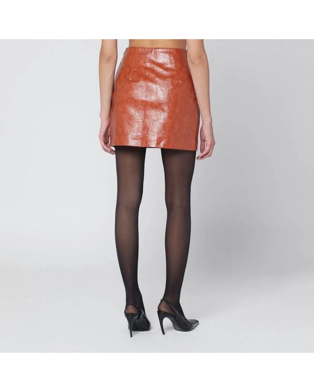 ANDAMANE Orange Leather-Effect Mini Skirt