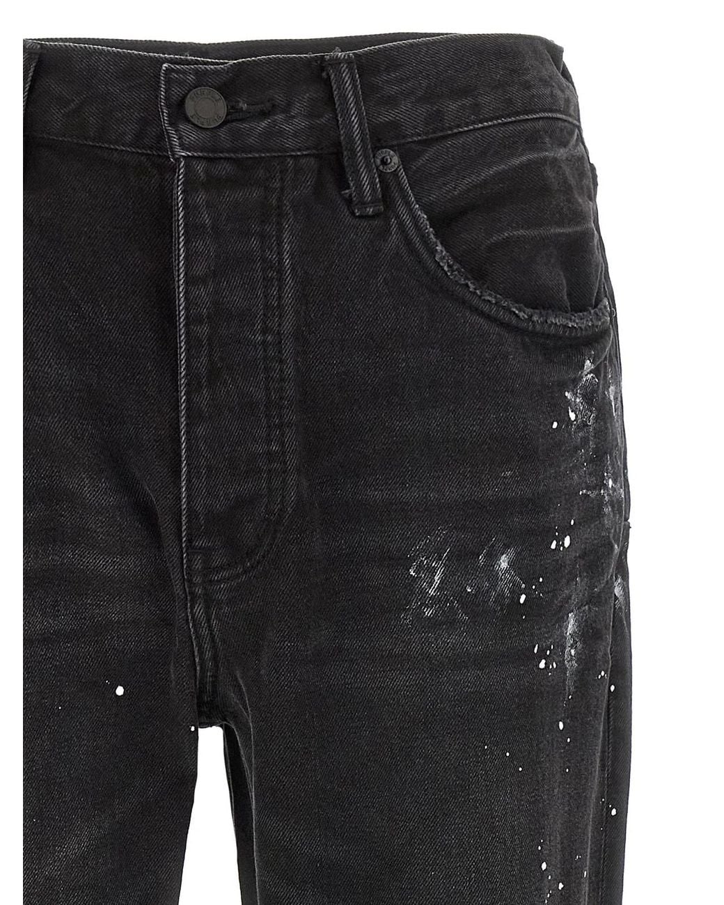 Purple Black 'P011 Knee Slit Paint' Jeans for men