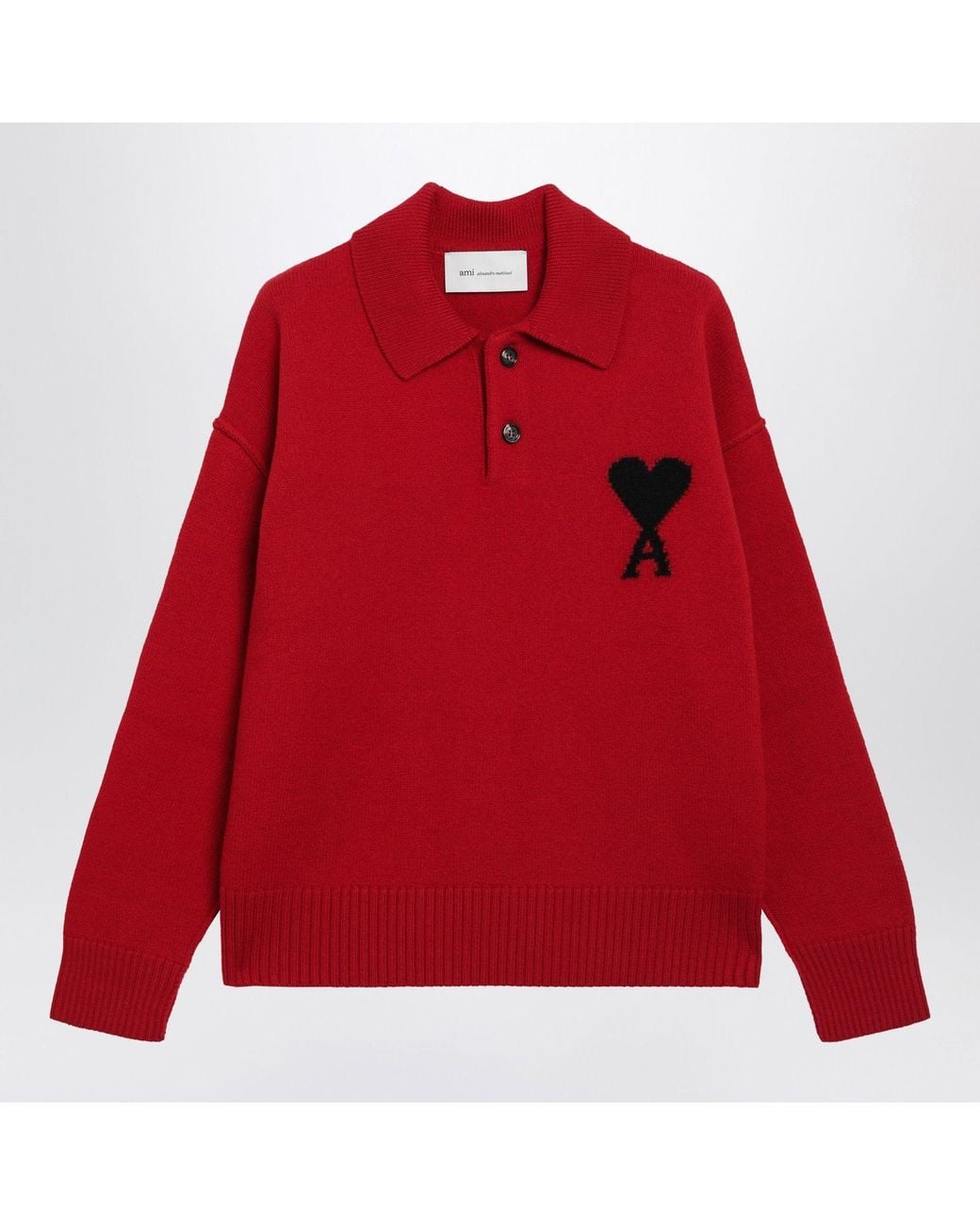 AMI Red Ami De Coeur Polo Jumper