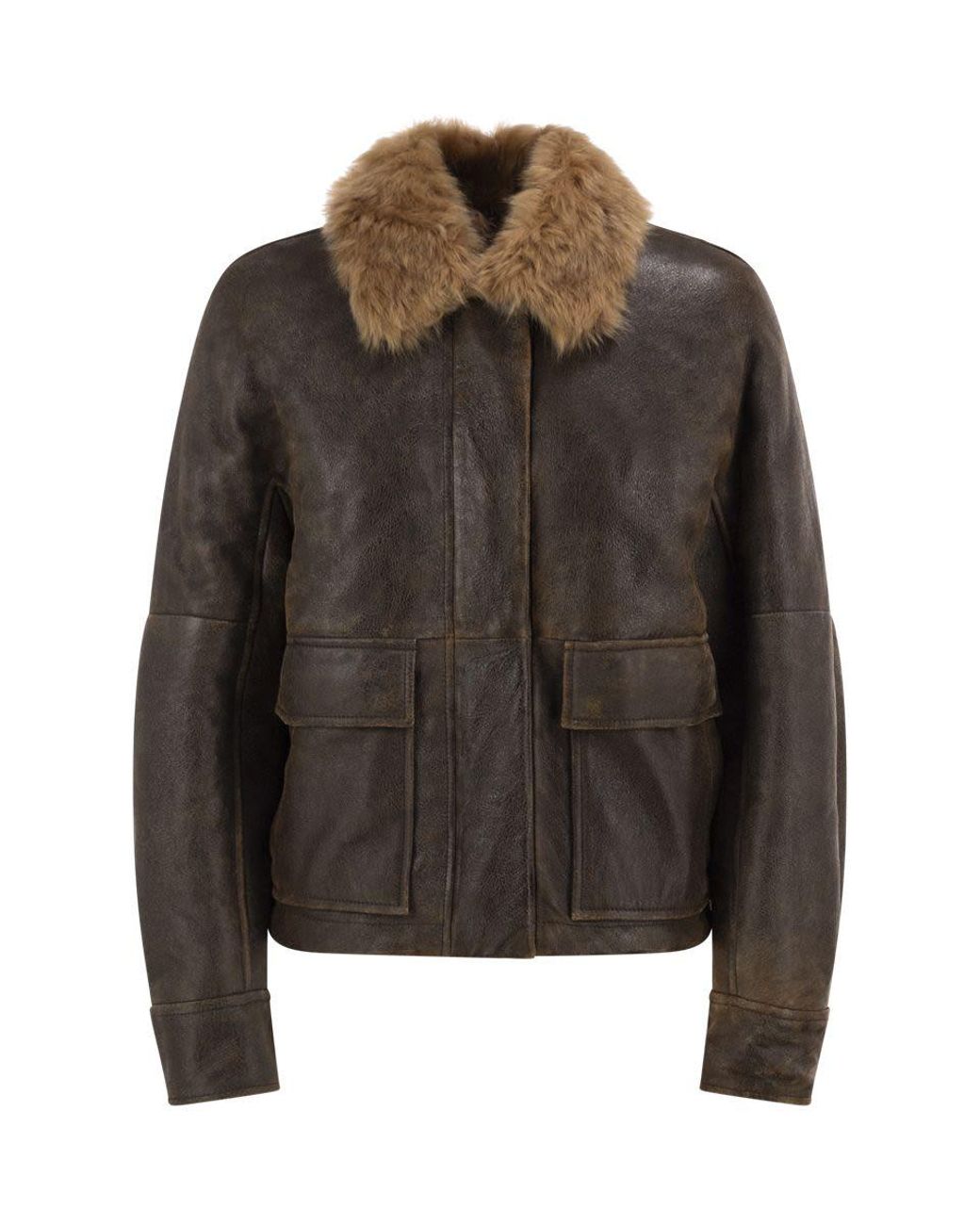 Brunello Cucinelli Black Sheepskin Jacket With Fur Collar