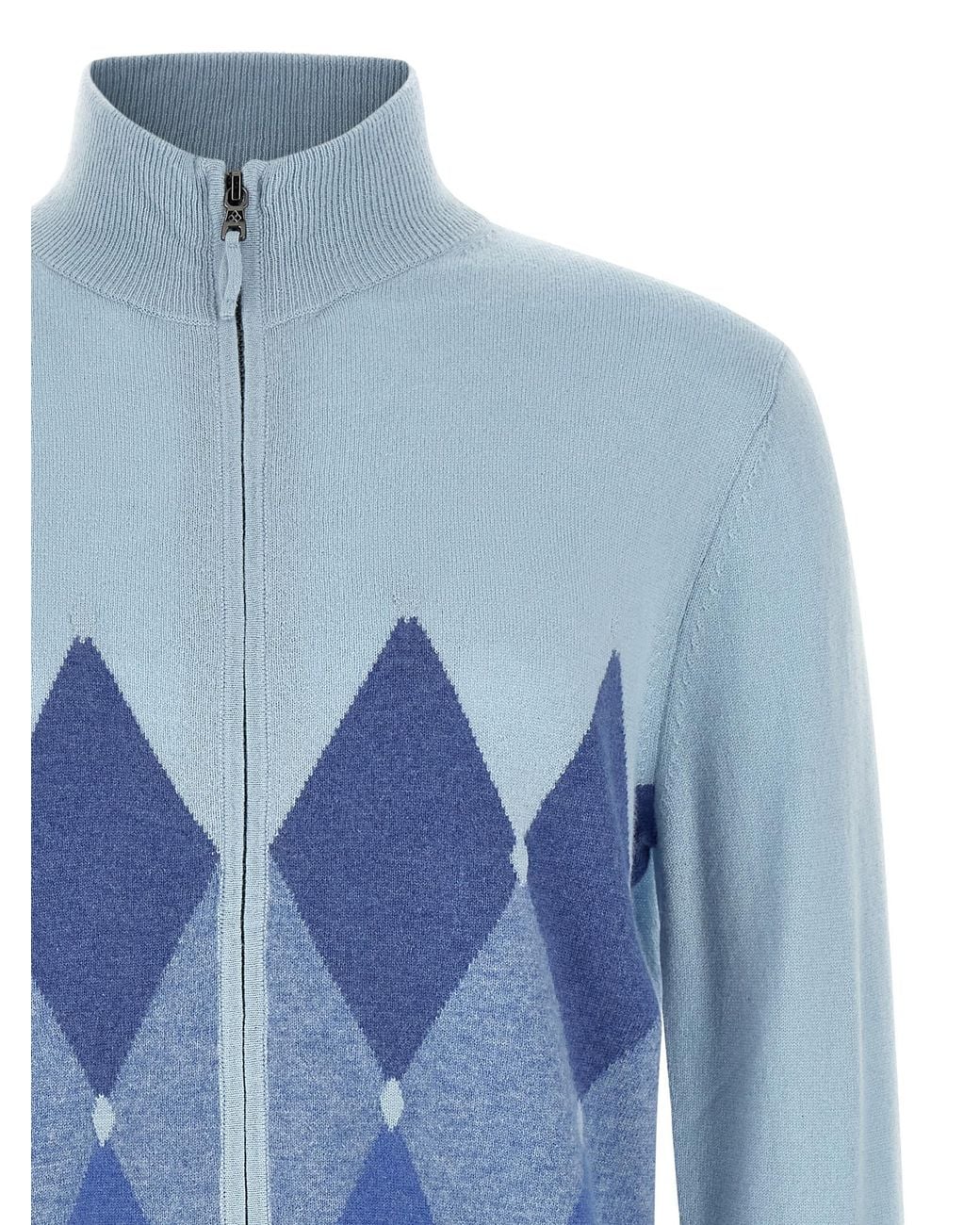 Ballantyne Blue 'Classic Diamond' Intarsia Zip Cardigan for men