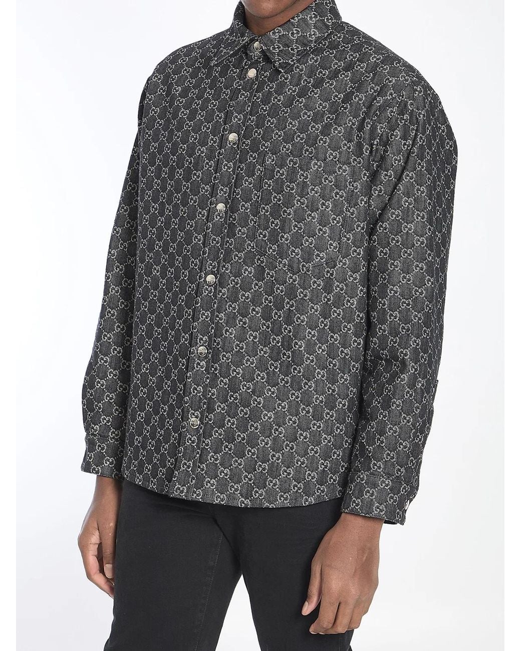 Gucci Gray Reversible Wool And Gg Denim Shirt for men