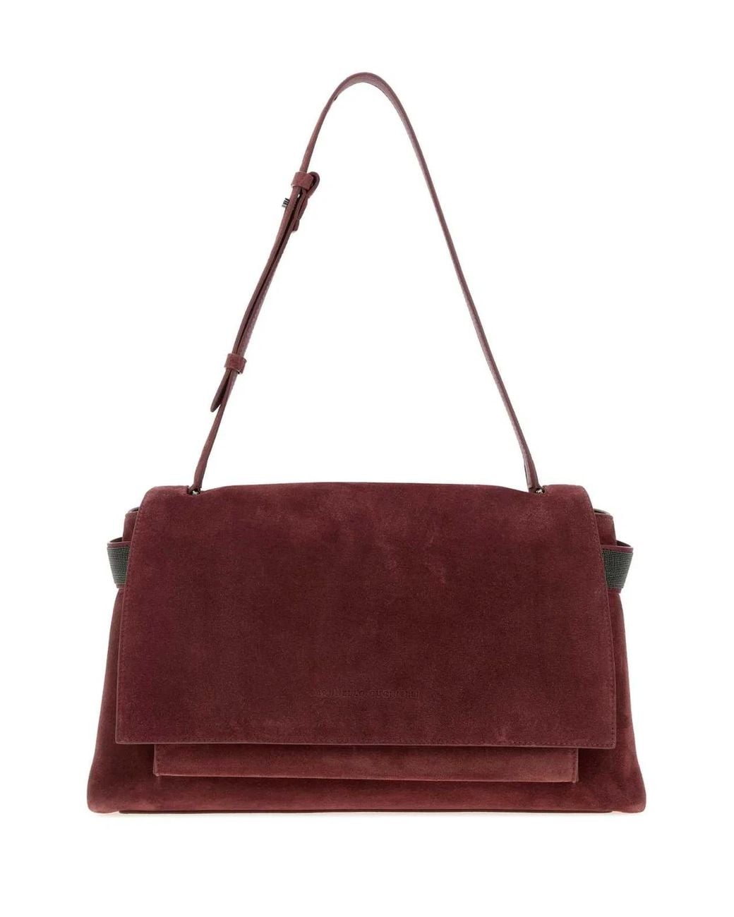Brunello Cucinelli Purple Suede Shopping Handbag With Adjustable Shoulder Strap