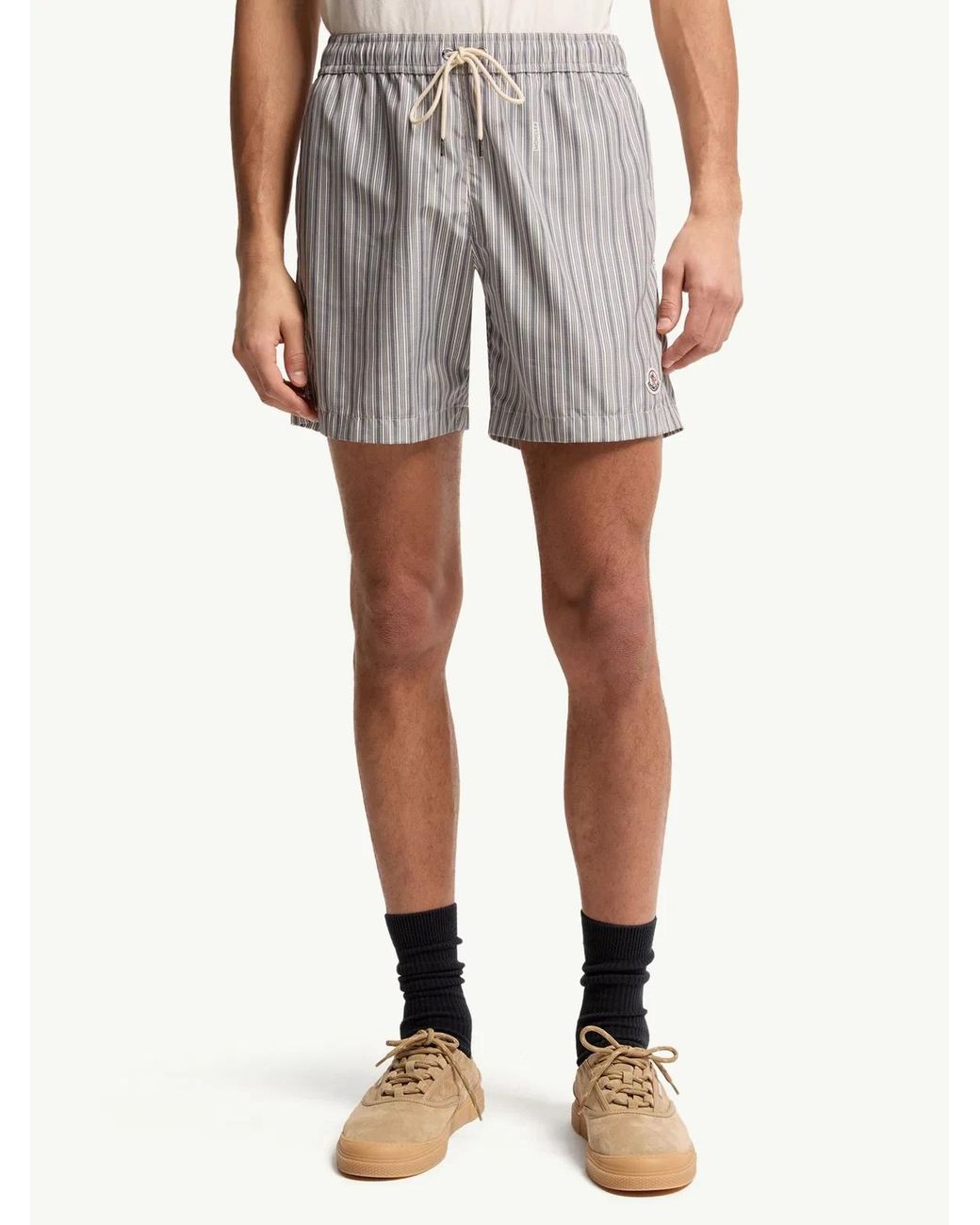 Moncler Gray Striped Swim Shorts for men