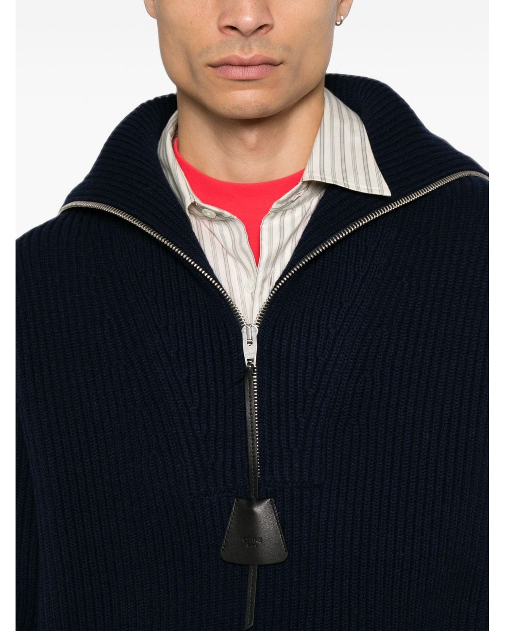 Céline Blue Ribbed Half-Zip Sweater for men
