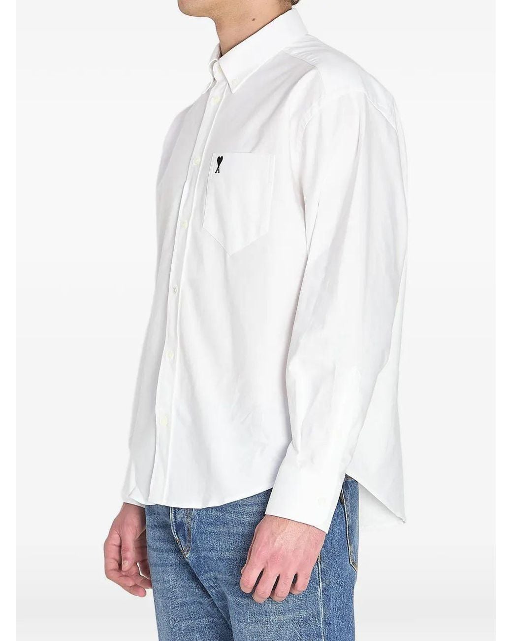 AMI White Ami De Coeur Button-Down Pocket Shirt for men