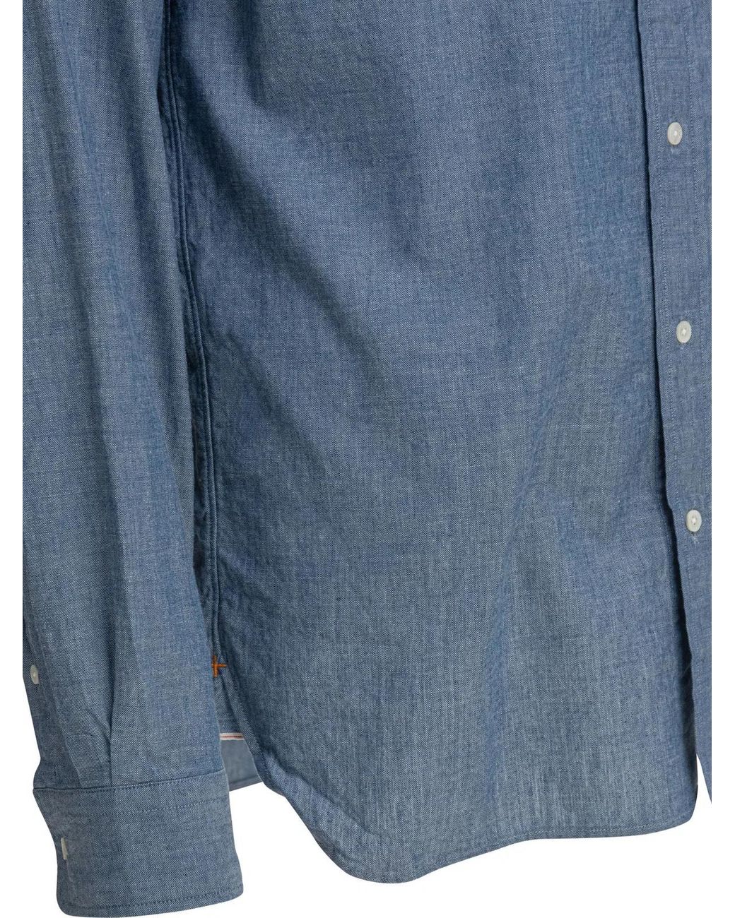Beams Plus Blue Shirt With Button-Down Collar for men