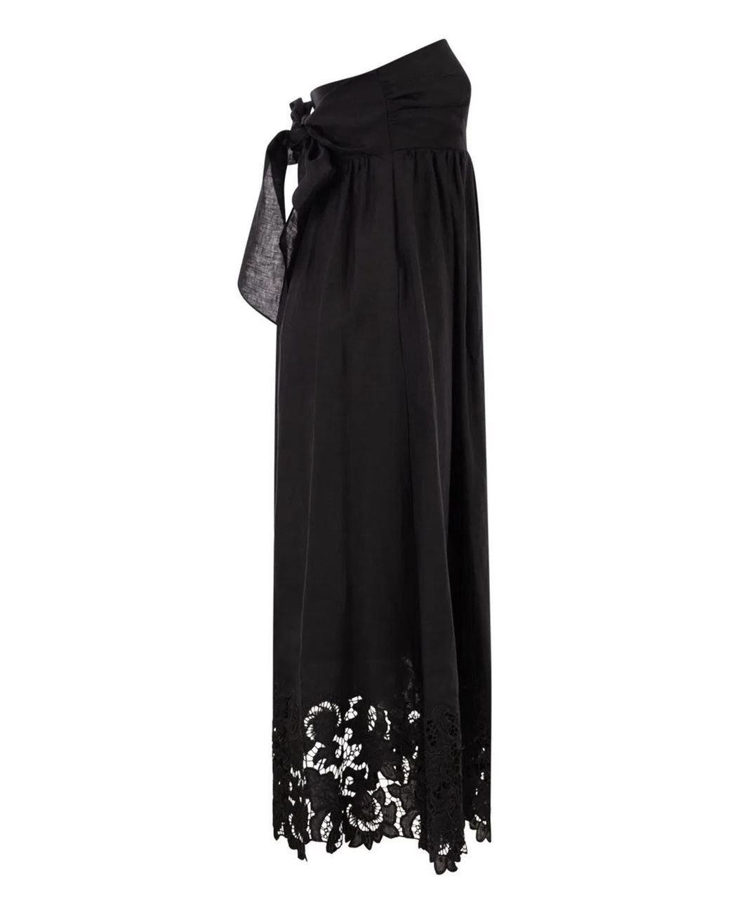Max Mara Black Strapless Linen Dress With Embroidered Hem